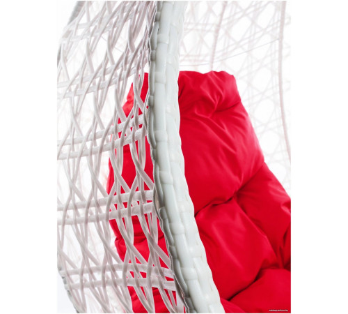 Подвесное кресло M-Group Для двоих Люкс 11510106 белый ротанг/красная подушка