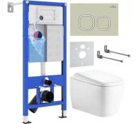 Унитаз подвесной Roxen Martin в комплекте с инсталляцией StounFix Dual Fresh 6 в 1 968518 кнопка: пастель бежевый