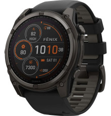 Умные часы Garmin Fenix 8 Solar, Sapphire 51мм титановый угольно-серый с DLC-покрытием и черным ремешком