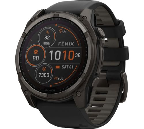 Умные часы Garmin Fenix 8 Solar, Sapphire 51мм титановый угольно-серый с DLC-покрытием и черным ремешком