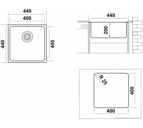 Кухонная мойка Ukinox Лофт LOB400.400-GT10P