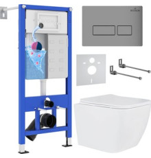 Унитаз подвесной Roxen Cube One Rimless 6 в 1 StounFix Dual Fresh 606295 кнопка: матовая