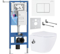 Унитаз подвесной Roxen Antares Bidet в комплекте с инсталляцией StounFix Dual Fresh 6 в 1 868648 кнопка: брашированное золото матовая