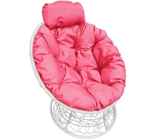 Кресло M-Group Папасан мини 12070108 белый ротанг/розовая подушка
