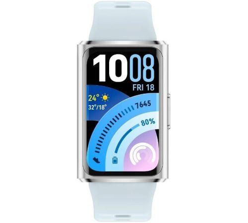 Фитнес-браслет Huawei Band 11 Pro серебристый, с голубым силиконовым ремешком, международная версия