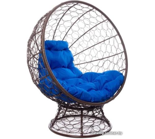 Кресло M-Group Кокос на подставке 11590210 коричневый ротанг/синяя подушка