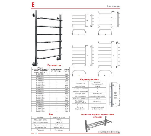 Полотенцесушитель Luxon E T500 80x50 боковое подключение