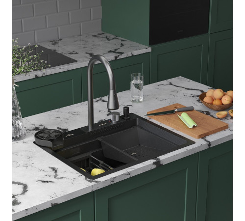 Кухонная мойка Roxen Stage Plus 560250-60-BS многофункциональная 8 в 1 60*48/текстурный графит