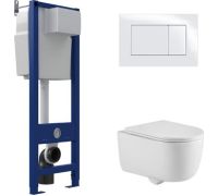 Унитаз подвесной Berges Wasserhaus Tornas Rimless + Atom 410 АТ-043331 с кнопкой Atom белый