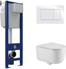 Унитаз подвесной Berges Wasserhaus Tornas Rimless + Atom 410 АТ-043331 с кнопкой Atom белый