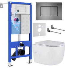 Унитаз подвесной Roxen Porto One Rimless 6 в 1 StounFix Dual Fresh 618703 оружейная сталь/металл