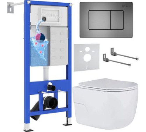 Унитаз подвесной Roxen Porto One Rimless 6 в 1 StounFix Dual Fresh 618703 оружейная сталь/металл