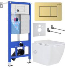 Унитаз подвесной Roxen Cube bidet в комплекте с инсталляцией StounFix Dual Fresh 6 в 1 968472 кнопка: брашированное золото