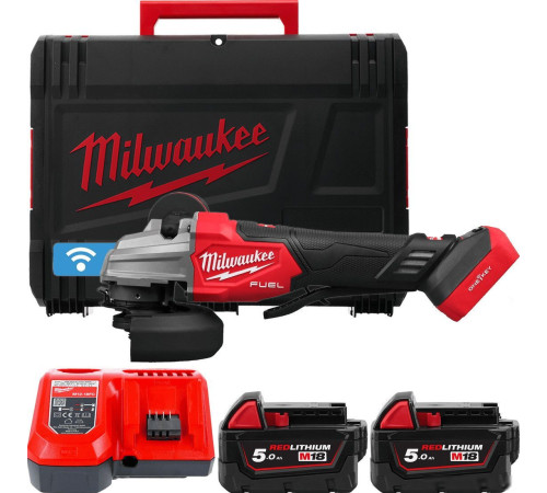 Угловая шлифмашина Milwaukee M18 Fuel One-Key M18FSAGSVO125X-502X 4933493553 с 2-мя АКБ 5 Ач, кейс