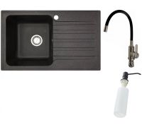 Кухонная мойка БелЭворс Styl L + смеситель W74004-2 + дозатор L405F черный