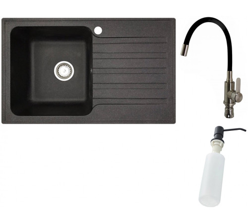 Кухонная мойка БелЭворс Styl L + смеситель W74004-2 + дозатор L405F черный