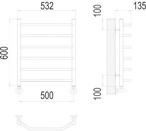 Полотенцесушитель TERMINUS Виктория П6 500x600 нп хром