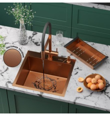 Кухонная мойка Roxen Simple 560220-50BR-GR бронза/текстурная PVD покрытие с коландером и дозатором