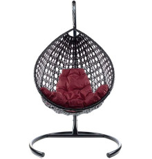 Подвесное кресло M-Group Капля Люкс 11030402 черный ротанг/бордовая подушка