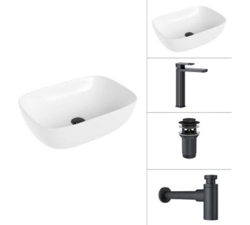 Умывальник Lauter 21493A + Cascade 21СК0655BS + сифон 21635B + дон.клапан 21190B черный матовый