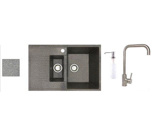 Кухонная мойка БелЭворс Forma R + смеситель W4998-4 + дозатор L405-1 серый