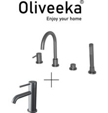 Комплект смесителей Oliveeka OL-669017+88139017-BGM матовый оружейный металл