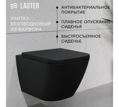 Унитаз подвесной Lauter Nuremberg 21811B + 21901001 черный, с кнопкой 219702J белый