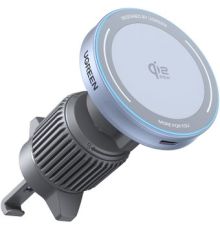 Держатель для смартфона Ugreen W758 MagFlow Magnetic Wireless Car Charger 25W серебристо-голубой