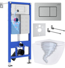 Унитаз подвесной Roxen Antares Tornado в комплекте с инсталляцией StounFix Dual Fresh 6 в 1 968430 кнопка: сатин