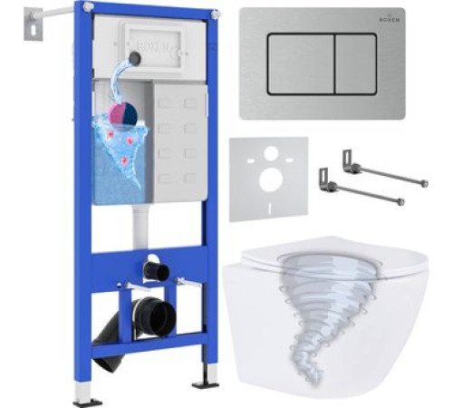 Унитаз подвесной Roxen Antares Tornado в комплекте с инсталляцией StounFix Dual Fresh 6 в 1 968430 кнопка: сатин
