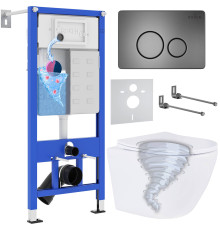 Унитаз подвесной Roxen Antares Tornado в комплекте с инсталляцией StounFix Dual Fresh 6 в 1 968390 кнопка: оружейная сталь