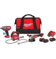 Milwaukee 4933498576 гайковерт, болгарка, смазочный пистолет, 3 АКБ, сумка