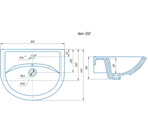 Умывальник Rosa Уют 55 белый