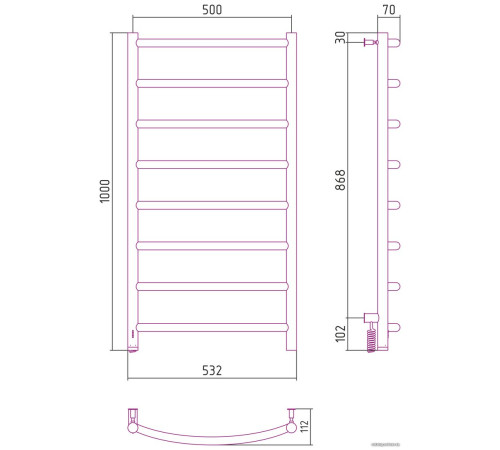 Полотенцесушитель Сунержа Галант 4.0 1000х500 МЭМ левый 00-0830-1050