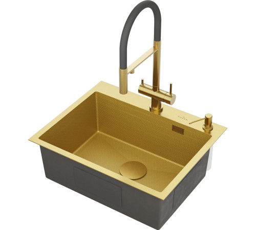Кухонная мойка Roxen Snake 560220-60-GS PVD Gold золотая/текстурная с коландером и дозатором