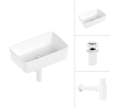 Умывальник Lauter 21674A + клапан 21190W + сифон 21635W белый матовый