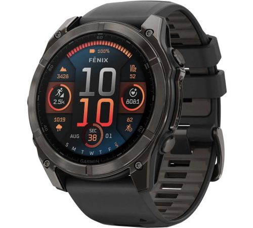 Умные часы Garmin Fenix 8 Sapphire 51мм угольно-серый DLC, пепельно-черный силиконовый ремешок