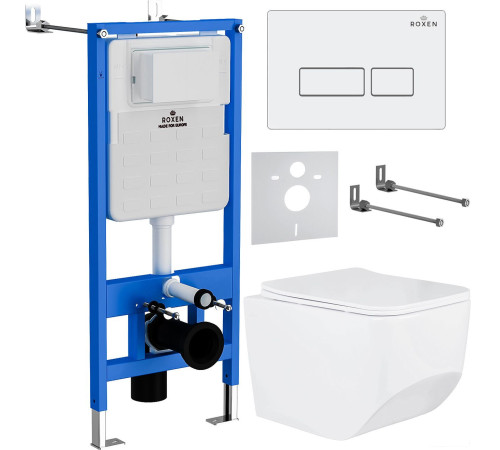 Унитаз подвесной Roxen Boro в комплекте с инсталляцией StounFix Dual Fresh 6 в 1 577353 кнопка: белый глянец