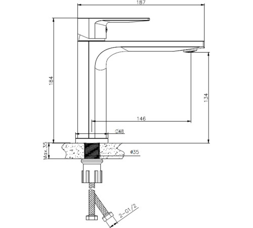 Умывальник Lauter 21441A + Reef 21CK678C с сифоном 21635CH хром