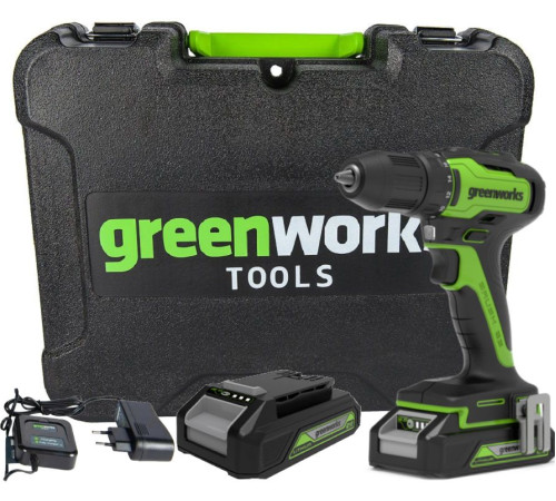 Дрель-шуруповерт Greenworks GD24DD35K2 3704007UA с 1-м АКБ, кейс