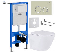 Унитаз подвесной Roxen Antares 530185-01 в комплекте с инсталляцией StounFix Dual Fresh 6 в 1 966181 кнопка: бежевый