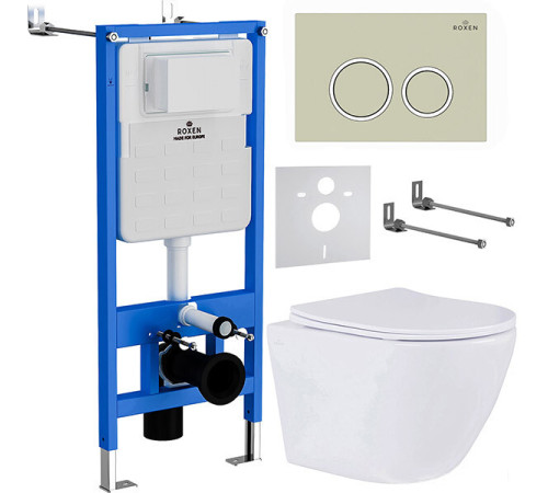 Унитаз подвесной Roxen Antares 530185-01 в комплекте с инсталляцией StounFix Dual Fresh 6 в 1 966181 кнопка: бежевый