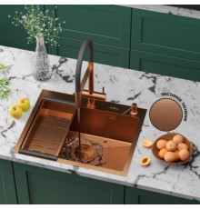 Кухонная мойка Roxen Simple 560220-60BR-GR бронза/текстурная PVD покрытие с коландером и дозатором