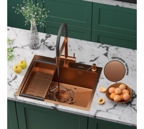 Кухонная мойка Roxen Simple 560220-60BR-GR бронза/текстурная PVD покрытие с коландером и дозатором