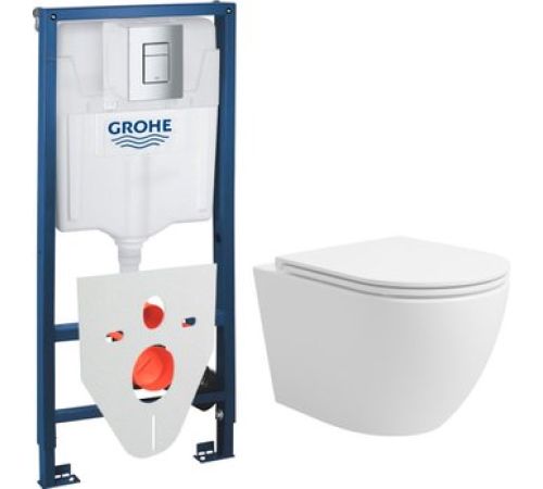 Унитаз подвесной Lauter Vortex 2110830+GROHE Rapid SL 38772001+37131000 с кнопкой прямоугольная, хром