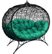 Садовый диван M-Group Улей на ножках 11220404 черный ротанг/зеленая подушка