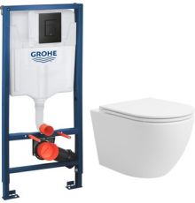 Унитаз подвесной Lauter Vortex 2110830 + GROHE Solido 38811KF0 с кнопкой прямоугольная, черный