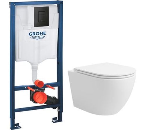 Унитаз подвесной Lauter Vortex 2110830 + GROHE Solido 38811KF0 с кнопкой прямоугольная, черный