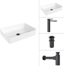 Умывальник Lauter 21487-50 + Cascade 21СК0655BS + сифон 21635B + дон.клапан 21190B черный матовый
