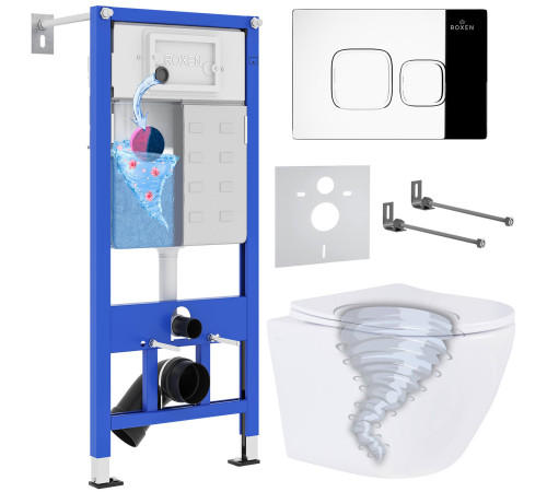 Унитаз подвесной Roxen Antares Tornado в комплекте с инсталляцией StounFix Dual Fresh 6 в 1 968385 кнопка: хром глянцевый
